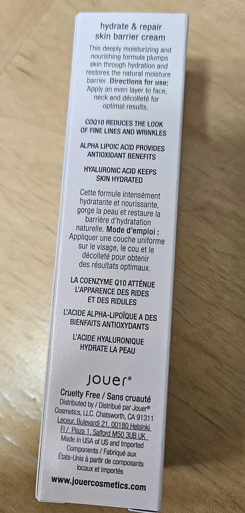 Jouer Skin Barrier Cream - Hydrating DD Cream with Hyaluronic Acid, Alpha Lipoic Acid & CoQ10 - Anti-Aging, Wrinkle Repair, 2 oz