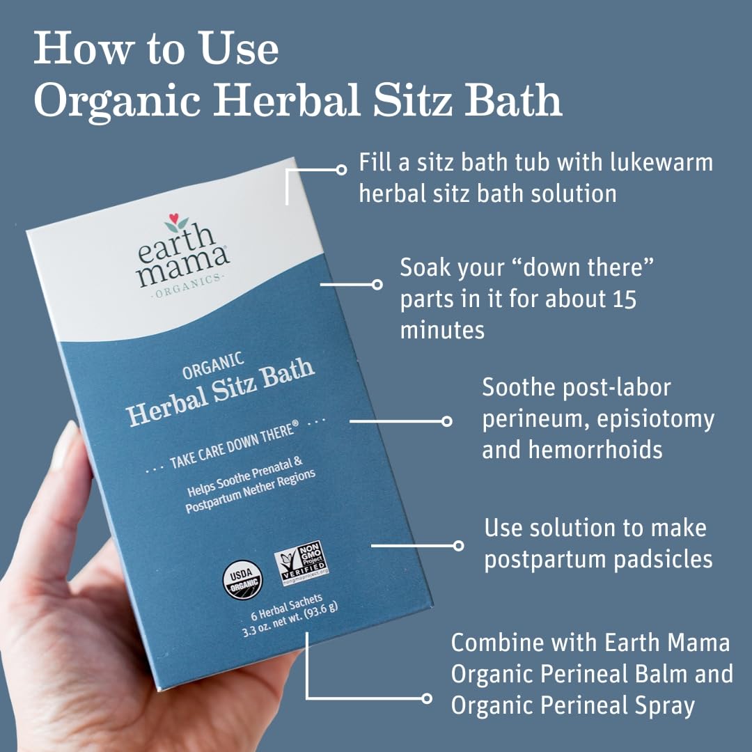 Earth Mama Postpartum Recovery Gift Set for Mom – Organic Self-Care, Nipple Butter, Perineal Spray, Sitz Bath & Tea, 7-Piece