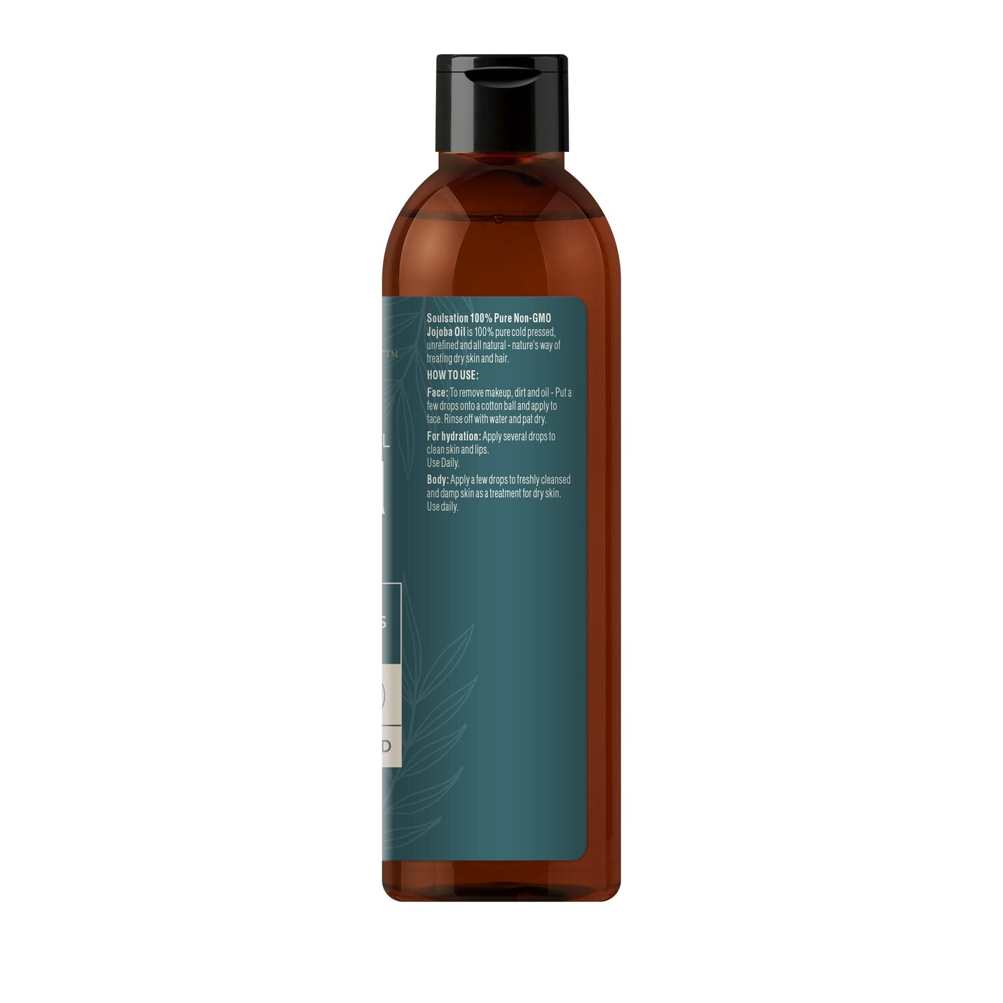 SOULSATION 100% Pure Jojoba Oil – Cold Pressed, Unrefined, Vegan & Cruelty-Free Moisturizer for Skin, Hair, Face, Body, Scalp & Beard 6oz