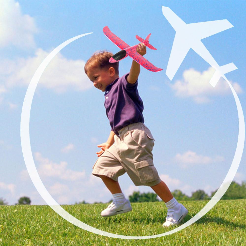Foam Glider Airplane Toy 13.5" Hand-Throw Plane, Outdoor Flying Toy, 3 Modes, 2-Pack Red & Blue – Birthday Gifts for Kids