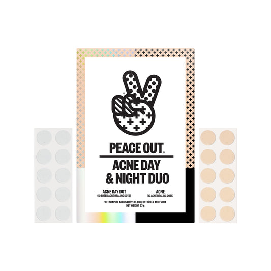 PEACE OUT Acne Day & Night Duo – Sheer Hydrocolloid Pimple Patches with Salicylic Acid, Retinol & Aloe Vera, 20 Dots for Fast Blemish Relief
