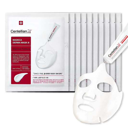 CENTELLIAN 24 Madeca Derma Face Mask 10pc – Soothing Cotton Sheet Mask for Sensitive Skin, 24H Hydration with TECA & Madecassoside