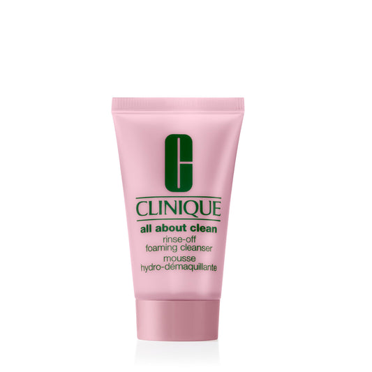 Clinique All About Clean Rinse-Off Foaming Face Wash with Hyaluronic Acid & Glycerin for Oily Skin | Removes Makeup & Sunscreen, 1 fl oz Mini