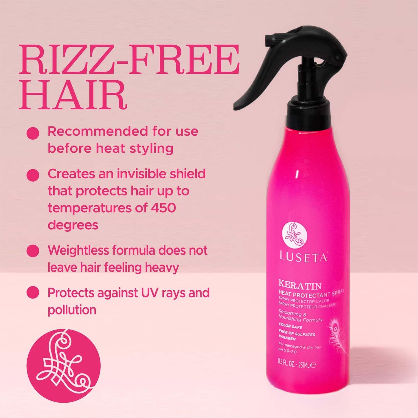 Luseta Keratin Heat Protectant Spray 8.5oz – Smoothing & Nourishing Thermal Shield for Dry, Damaged Hair – Frizz Control & Split End Repair