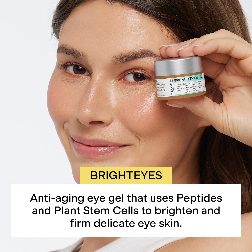 CLEARSTEM BRIGHTEYES Eye Gel & Lip Renewal - Cooling, Nourishing, Stem Cells, Peptides, Collagen, Aloe Vera - Gluten Free, 0.6 fl oz