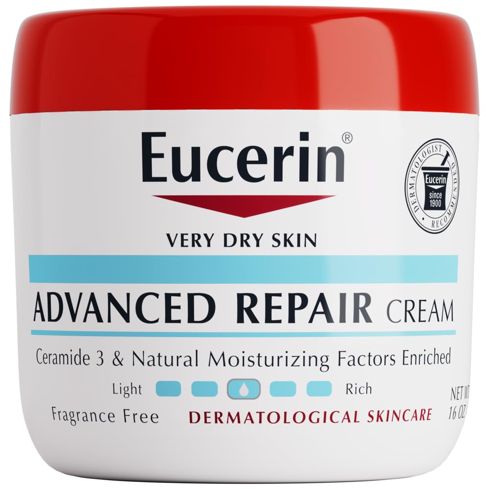 Eucerin Advanced Repair Body Cream for Very Dry Skin, Fragrance Free Daily Body Moisturizer, 16 Oz Jar
