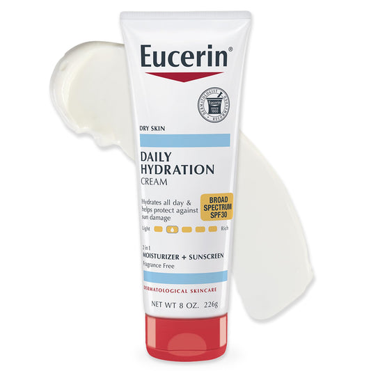 Eucerin Daily Hydration Broad Spectrum SPF 30 Sunscreen Body Cream for Dry Skin, Fragrance Free Sunscreen Moisturizer, 8 Oz Tube
