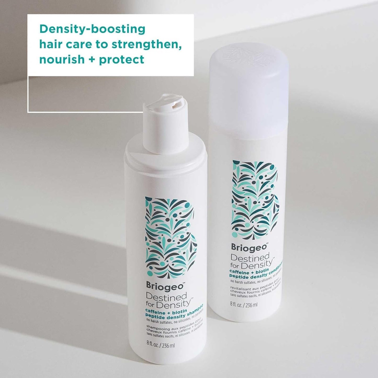 Briogeo Destined for Density Caffeine + Biotin Peptide Shampoo & Conditioner Set – Boosts Hair Thickness & Volume, Vegan & Cruelty-Free, 8 fl oz Each