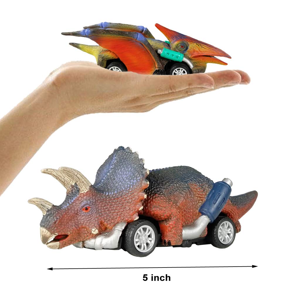 DINOBROS 6-Pack Dinosaur Pull Back Cars Toy Set for Toddlers & Kids Ages 3+ | T-Rex & Dino Vehicles, Fun Dinosaur Games for Boys & Girls