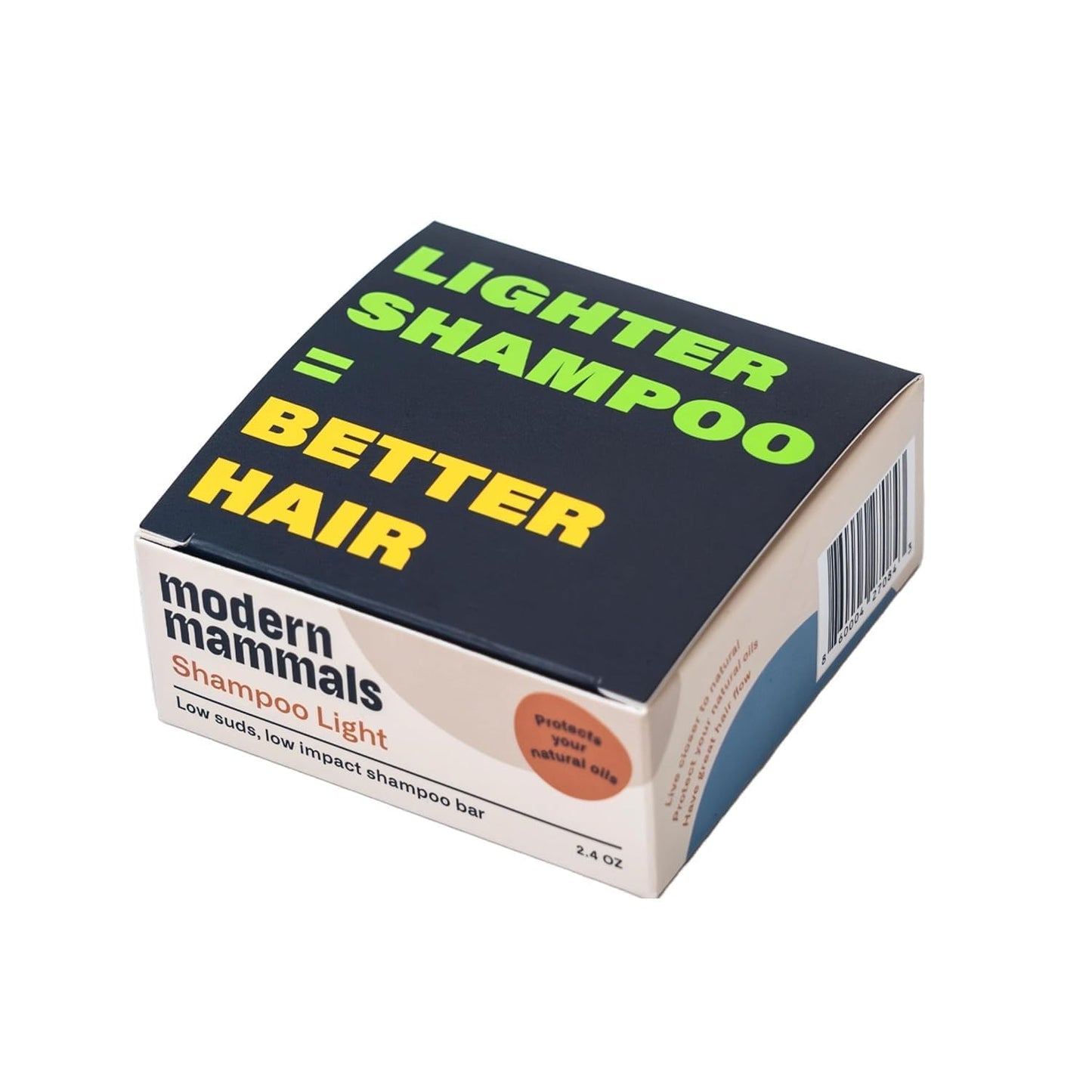 Modern Mammals Light Shampoo Bar for Men – Gentle, Vegan, No Poo, Low Lather, Conditioner-Infused, Sensitive Scalp, Fragrance-Free, 2.4oz