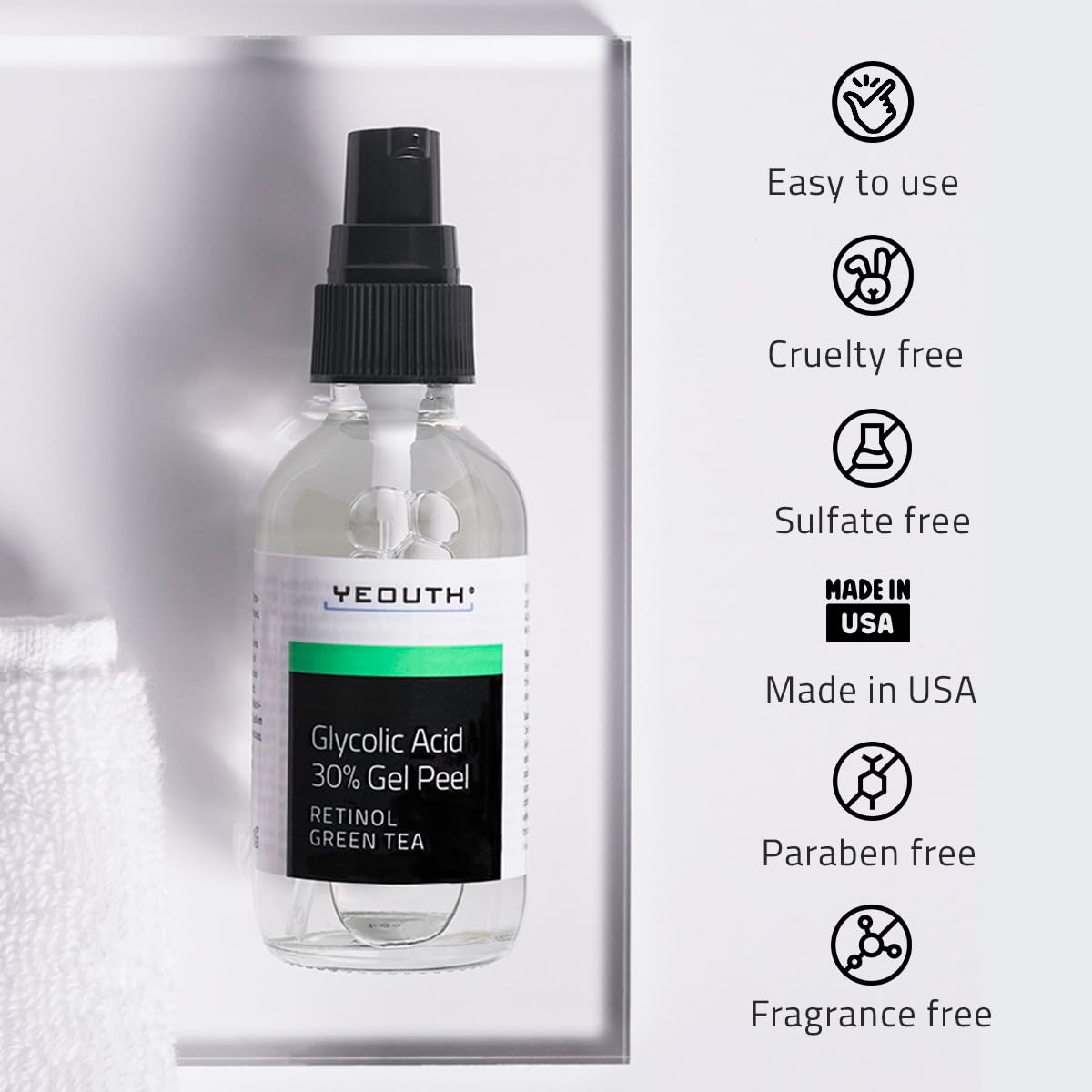 YEOUTH 30% Glycolic Acid Face Peel with Retinol – At-Home AHA Exfoliator for Smoother, Refreshed Skin, 1oz