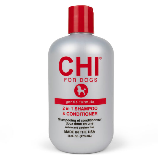 CHI for Dogs 2-in-1 Gentle Shampoo & Conditioner – Cleanses, Softens & Nourishes – pH Balanced Dog Wash for All Coat Types, 16 Fl Oz