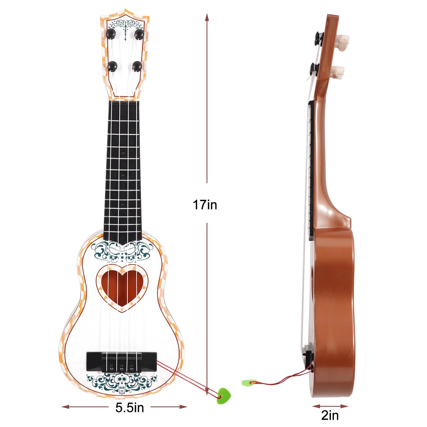Raimy 17" Ukulele for Kids - 4-String Mini Guitar Musical Toy for Beginners, Toddler Learning Instrument, Gifts for Ages 3-9 (White)