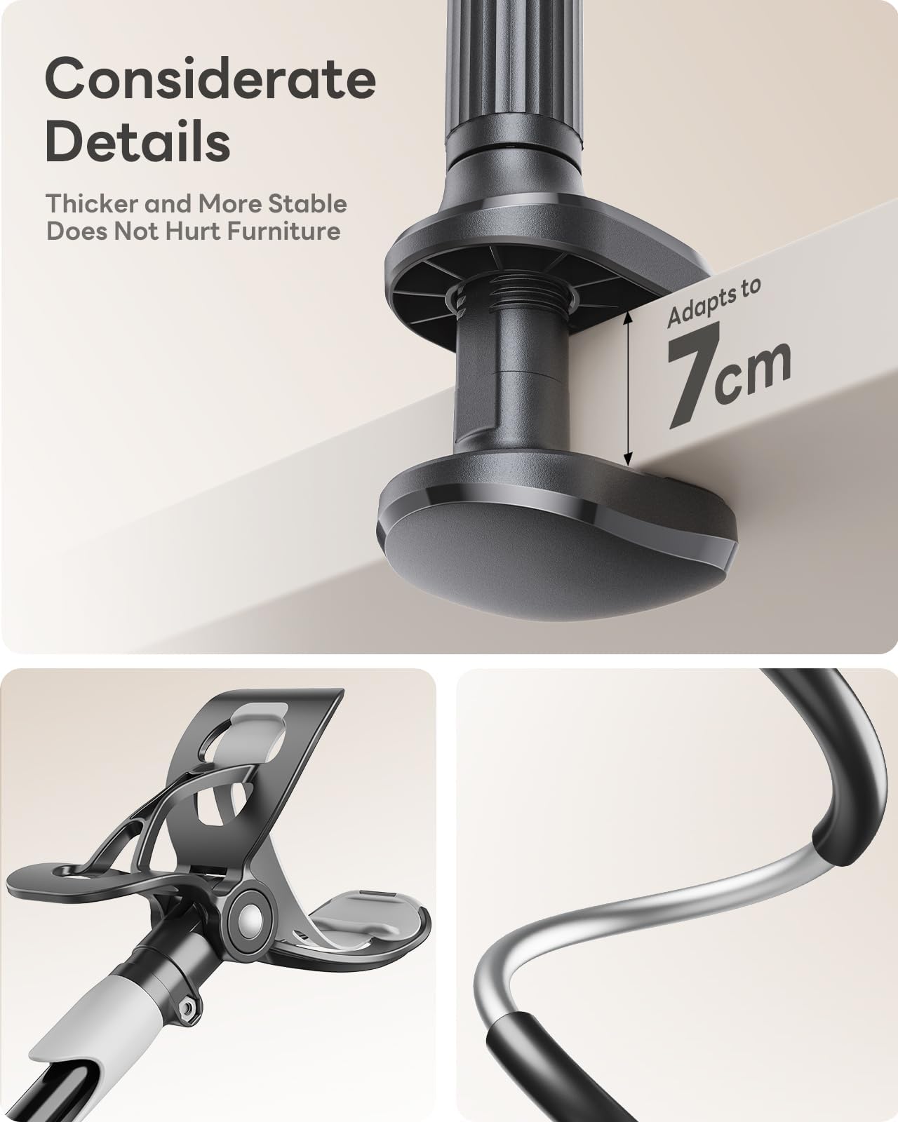 SAIJI Gooseneck Bed Phone Holder, Flexible Long Arm Phone Mount for Desk, Clip Bracket Clamp Stand, iPhone Stand, Mobile Cell Phone Stand Document Camera Nintendo Switch (Black)