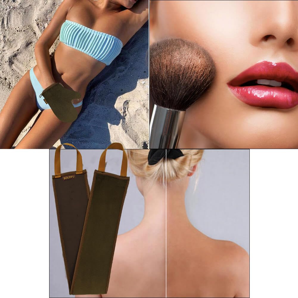 4-Piece Self Tanning Kit – Mitt, Back Applicator, Exfoliating Glove & Face Brush for Even, Streak-Free Sunless Tan (Brown)
