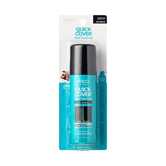 Red by Kiss Quick Cover Root Touch-Up Spray Jet Black 2oz | Waterproof, Smudge-Proof, Quick-Dry Gray Coverage with Jojoba Oil, Travel-Friendly