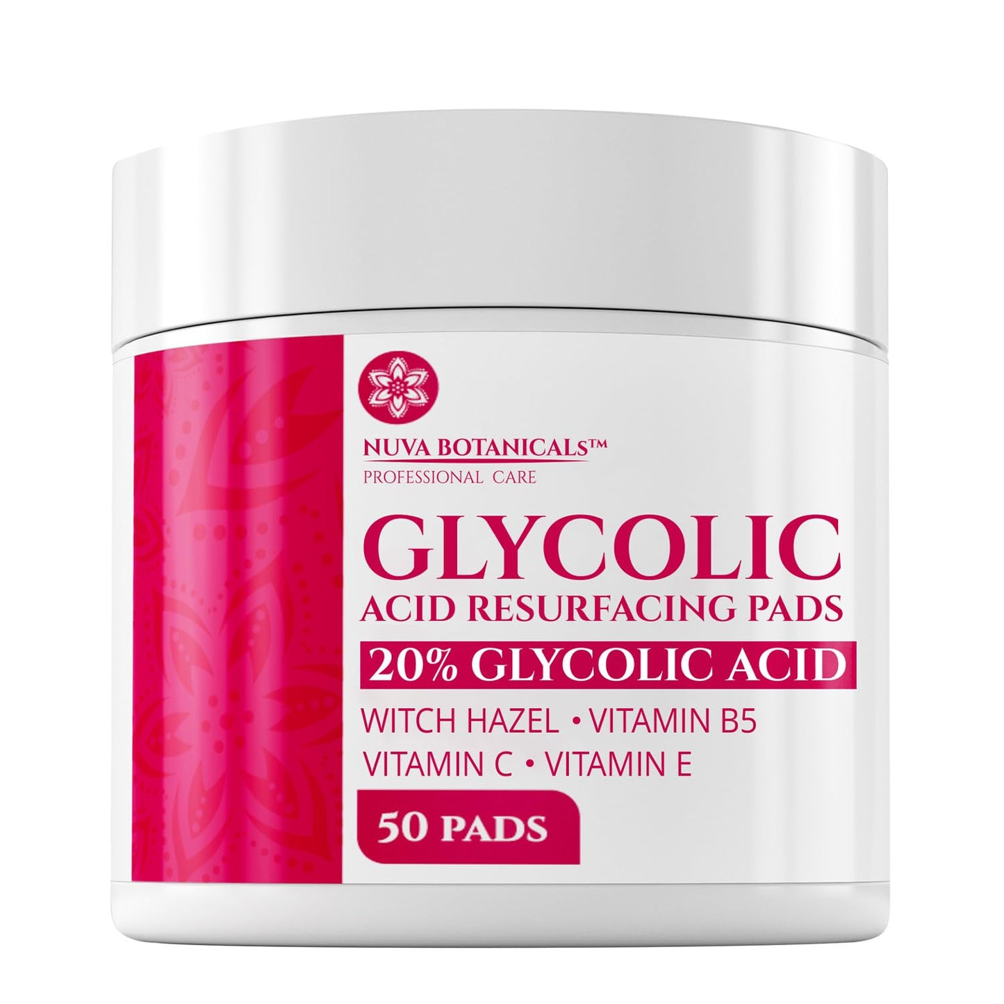 20% Glycolic Acid Face Pads (50) – At-Home Chemical Peel & Exfoliating Pads with Vitamin C for Acne & Brightening Skin