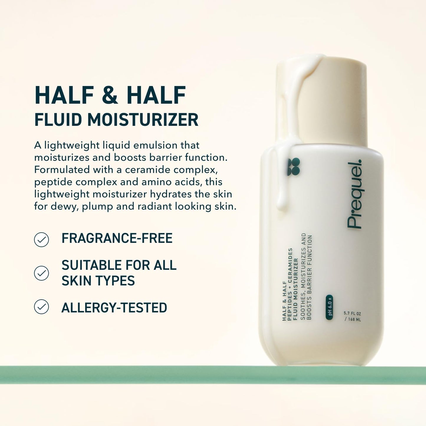 Prequel Skin Half & Half Fluid Moisturizer – Lightweight Ceramide & Peptide Face Cream for All Skin Types, Hydrating for Men & Women