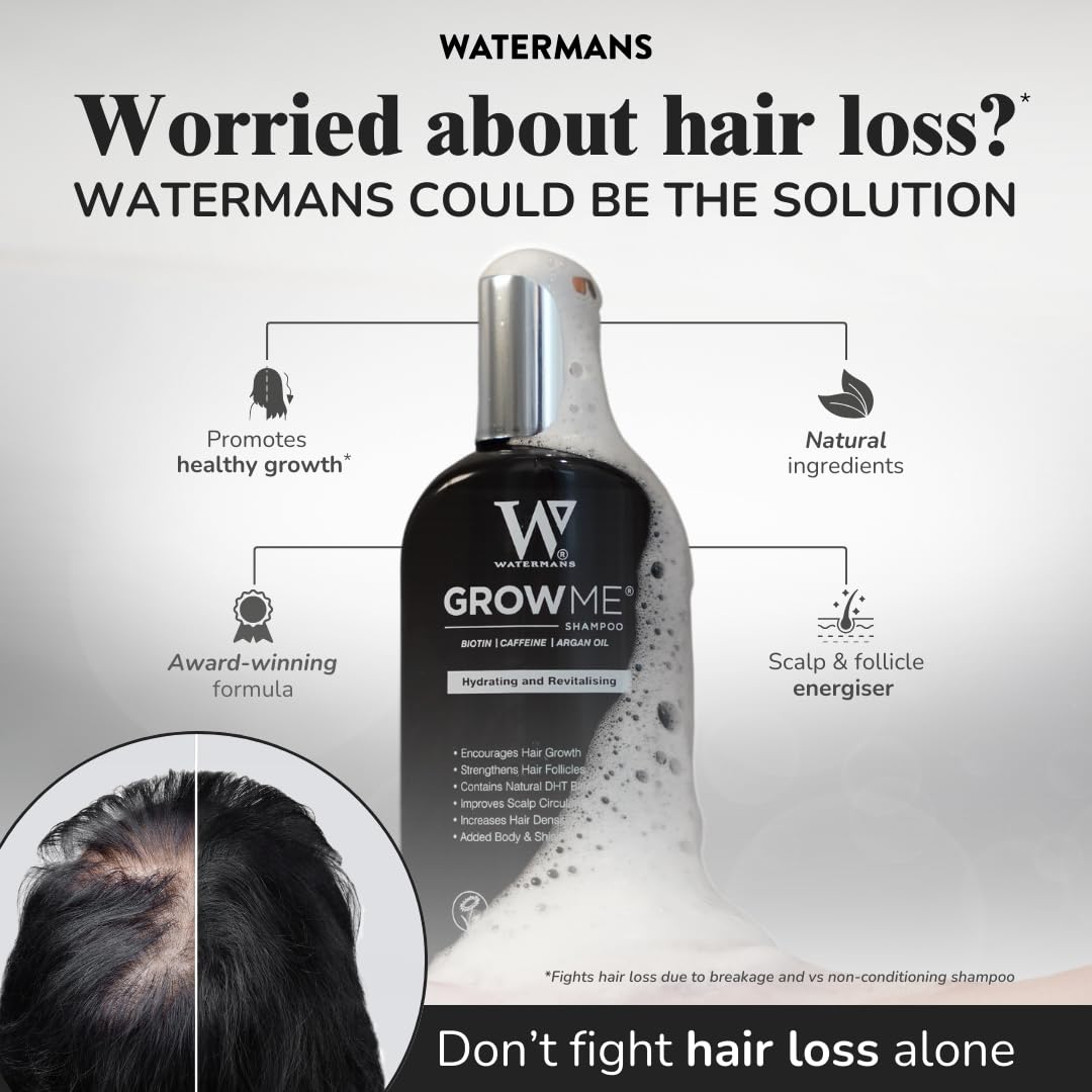 Watermans Hair Growth Shampoo 8.45 fl oz – Biotin, Rosemary, Caffeine & Argan Oil – Thickening & Volumizing Formula for Fine, Thinning Hair