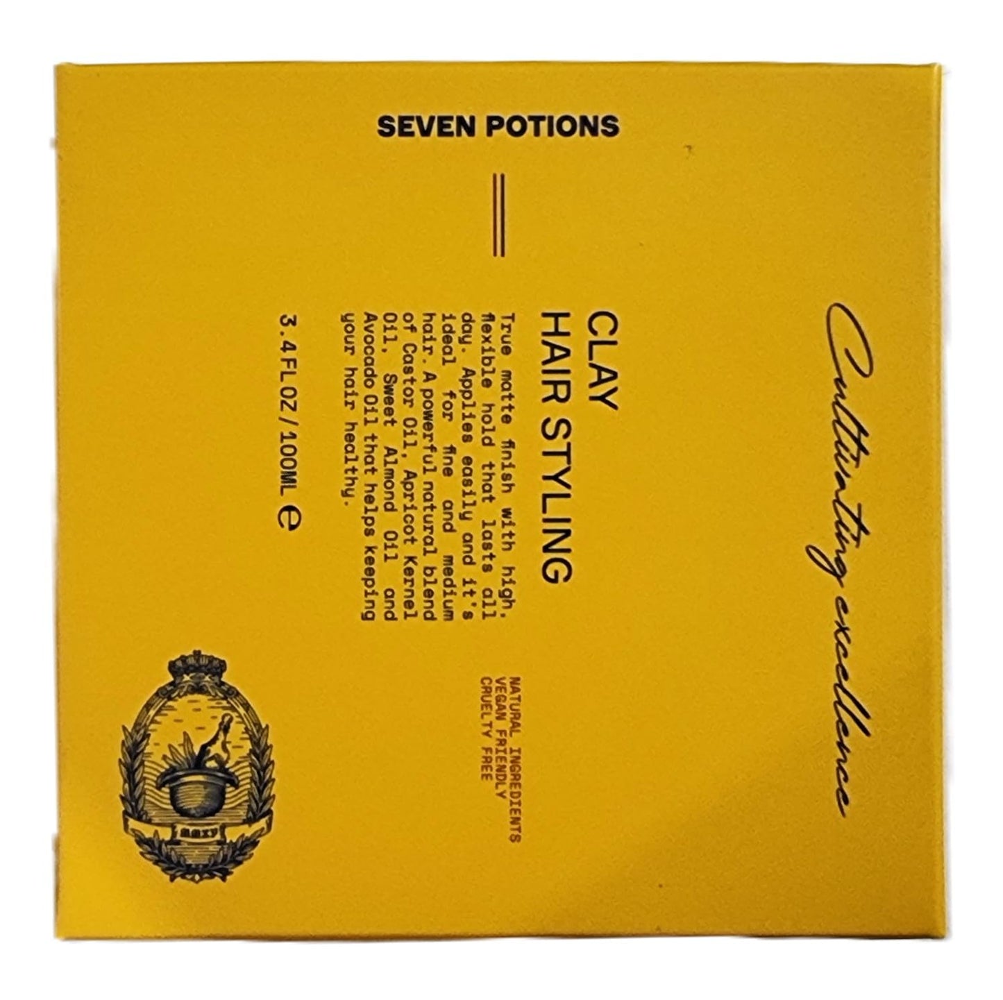 SEVEN POTIONS Hair Clay for Men & Women 3.4 fl oz | High Hold, No Shine Pomade | Water-Based, Natural, Vegan & Cruelty-Free Styling Clay