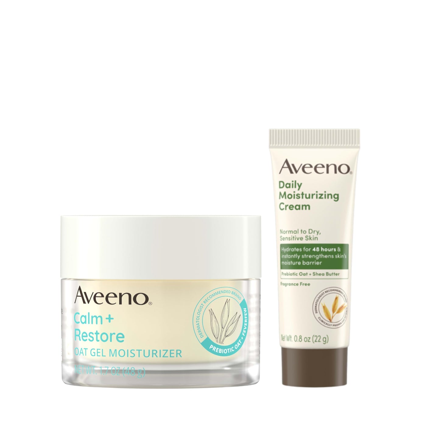 Aveeno Sensitive Skin Moisturizer Bundle – Oat Gel Face Moisturizer 1.7 oz + Trial Daily Cream 0.5 oz, Fragrance-Free, 2 Items