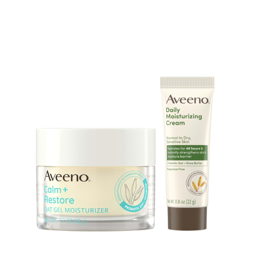 Aveeno Sensitive Skin Moisturizer Bundle – Oat Gel Face Moisturizer 1.7 oz + Trial Daily Cream 0.5 oz, Fragrance-Free, 2 Items