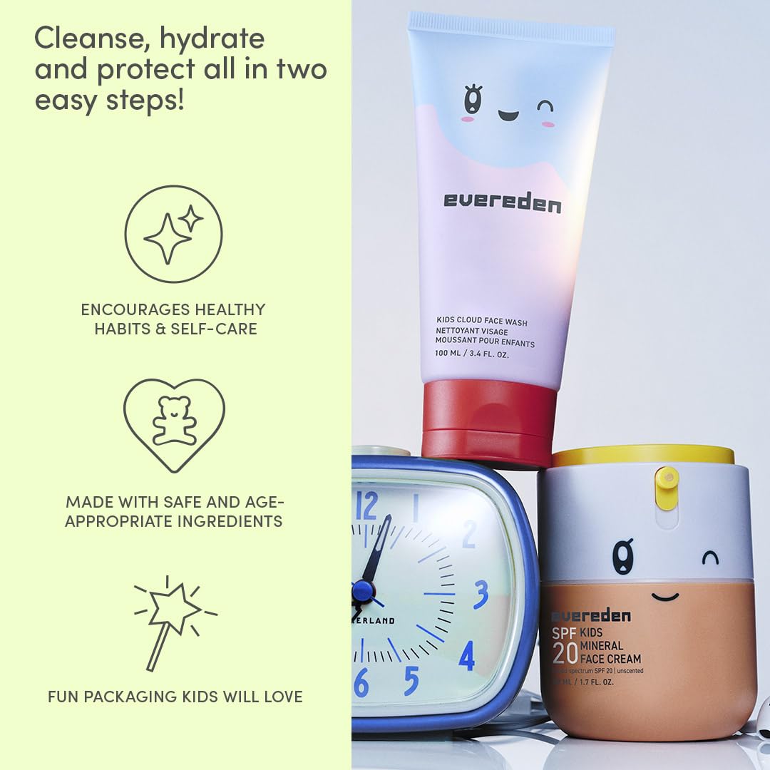 Happy Morning DUO Kids Spa Headband Set for Girls – Clean, Vegan Skincare Bundle with Cloud Face Wash & SPF 20 Mineral Face Cream, Non-Toxic & Easy-to-Use