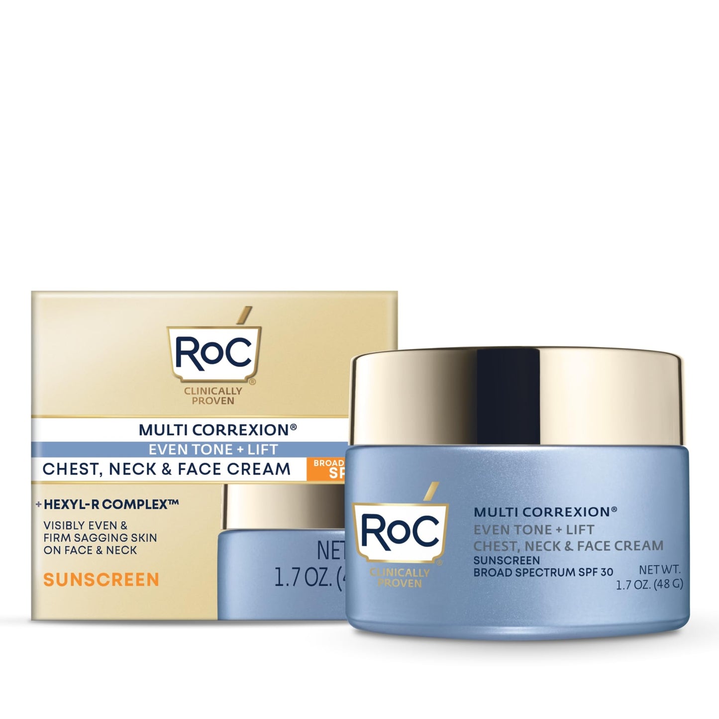 RoC Multi Correxion 5-in-1 Chest, Neck & Face Moisturizer with SPF 30 – Anti-Aging Cream for Wrinkle Reduction, Firming & Tightening, 1.7 oz