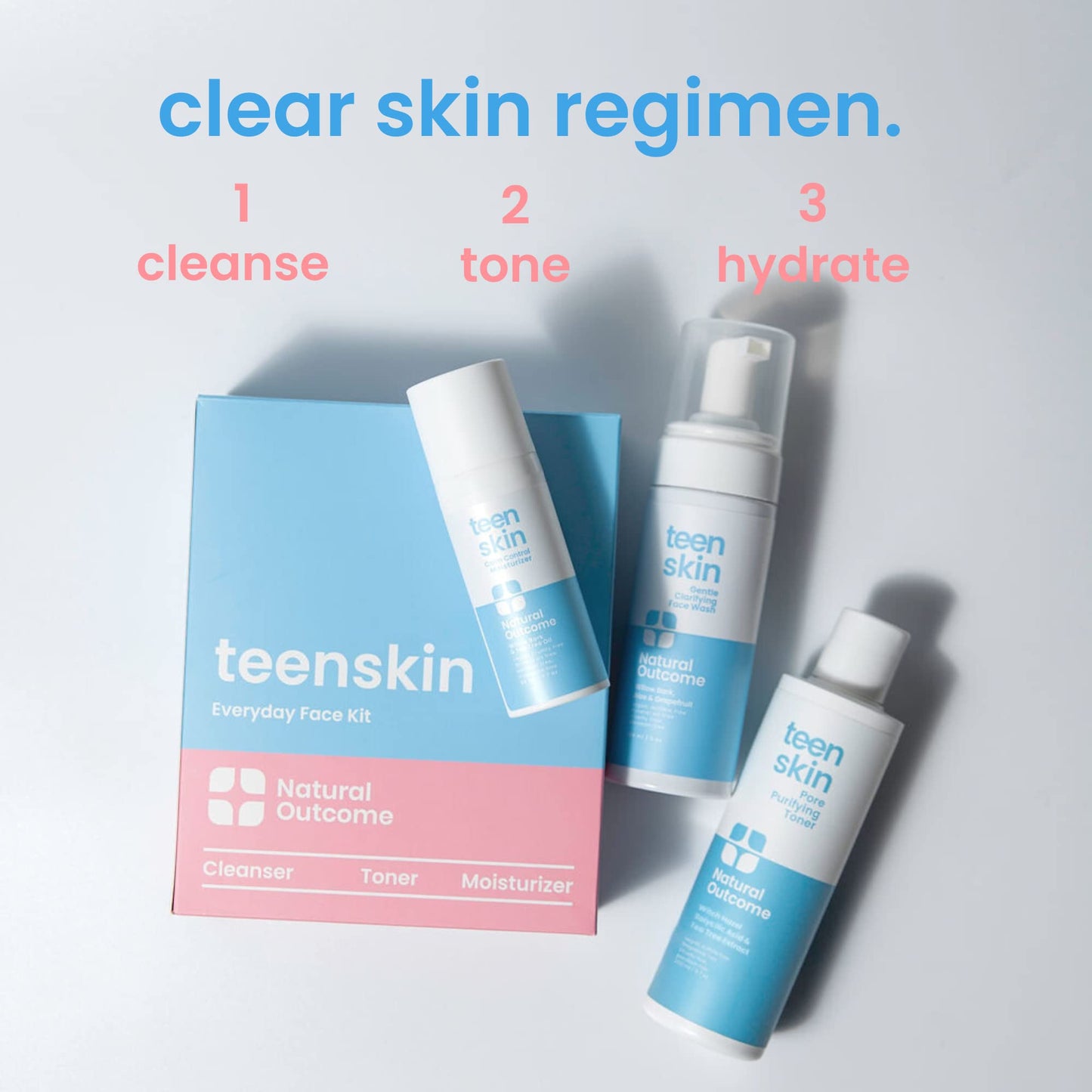 Teen Skin Care Kit 3-Step by Natural Outcome – Face Wash, Toner & Moisturizer for Acne-Prone Skin, Perfect for Teens & Preteens
