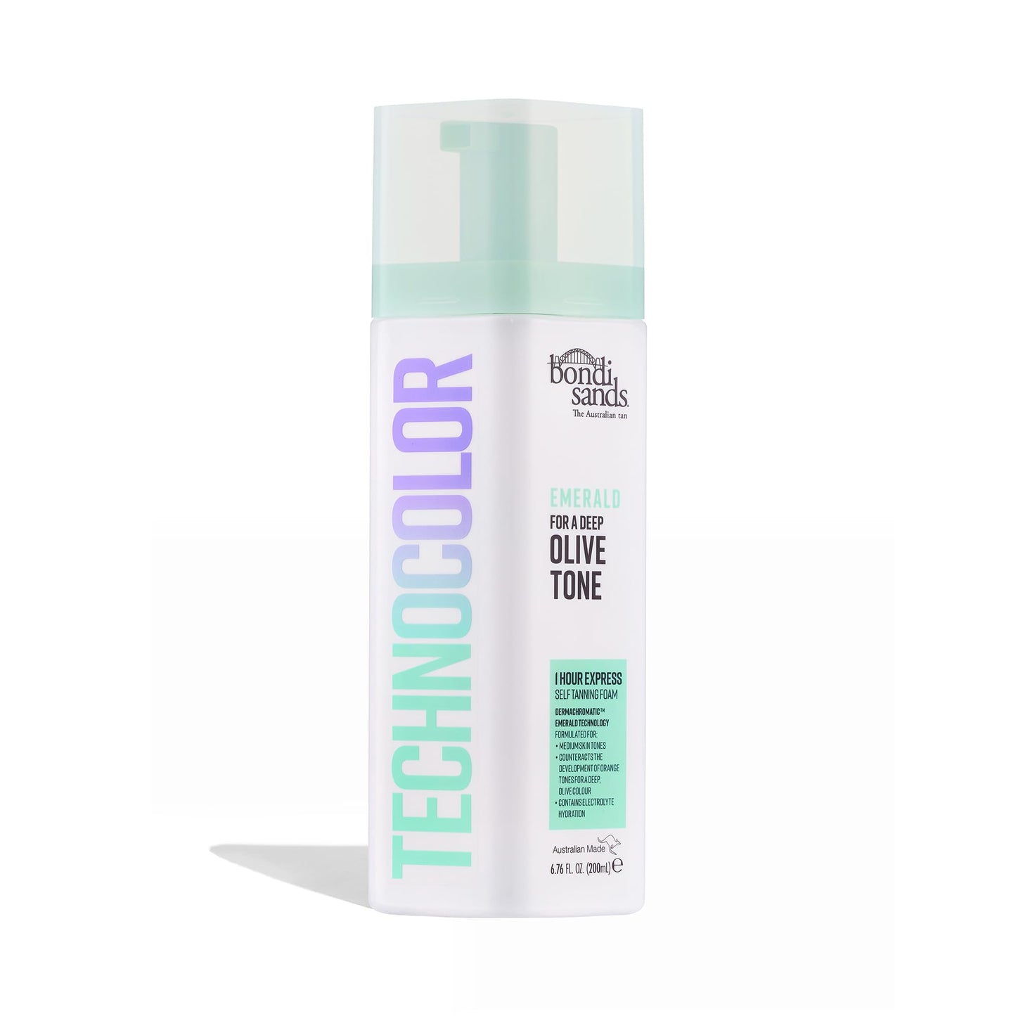 Bondi Sands Technocolor Emerald 1 Hour Express Self Tanning Foam|Best for Medium Skin Tones Looking to Achieve a Deep, Olive Toned Tan|6.76 fl. oz.