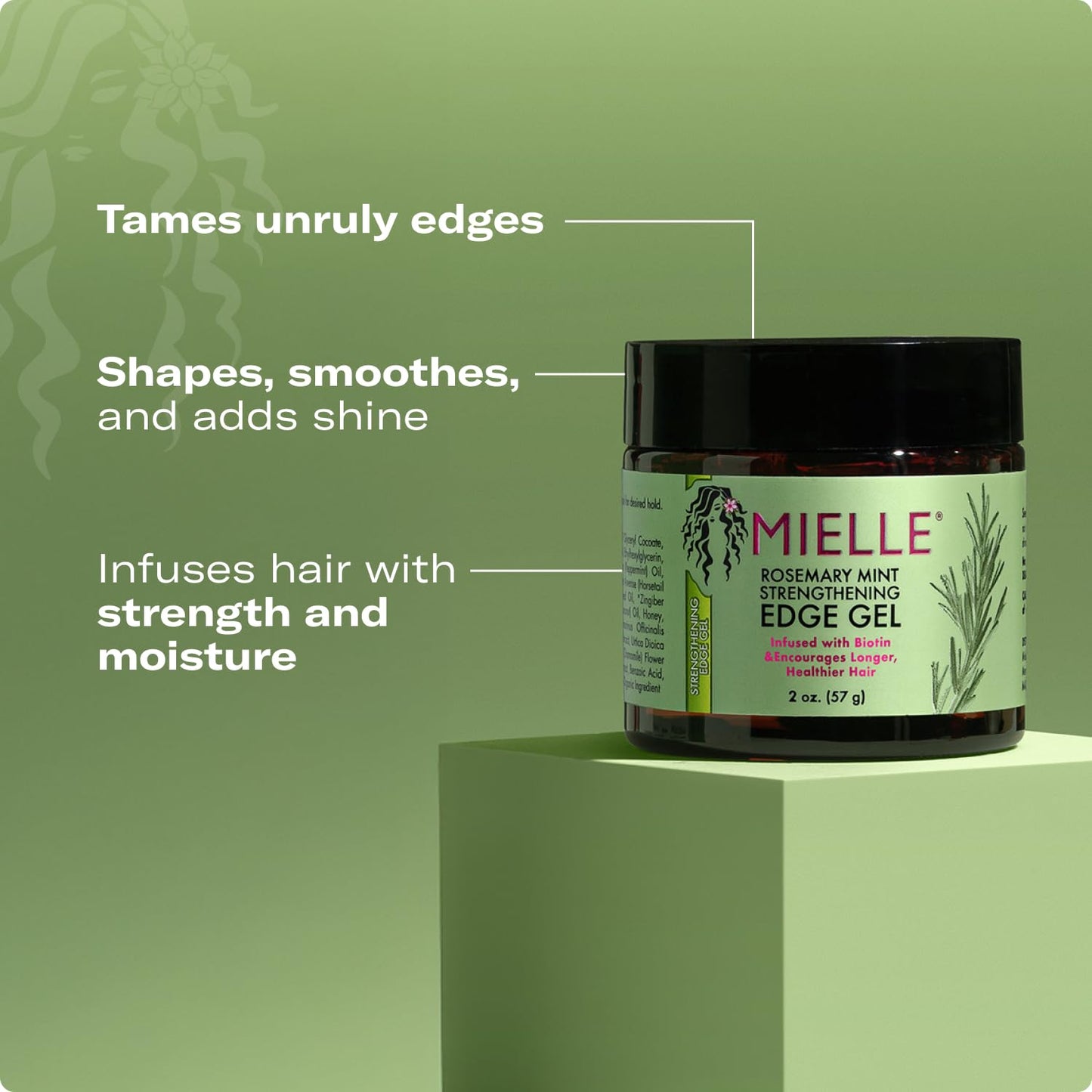 Mielle Organics Rosemary Mint Edge Control Gel – Strong Hold Hair Gel with Biotin, Coconut & Babassu Oil for Healthy, Long-Lasting Edges, 2 Fl Oz