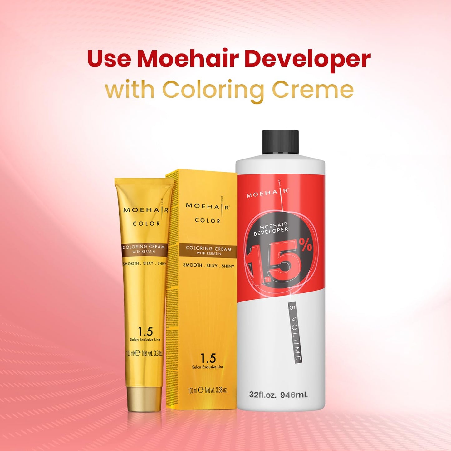 MOEHAIR 5 Volume Hair Color Developer 1.5% Hydrogen Peroxide | Professional Creme Developer for Coloring & Bleaching | Paraben-Free, Peach Scent, 32 Fl Oz