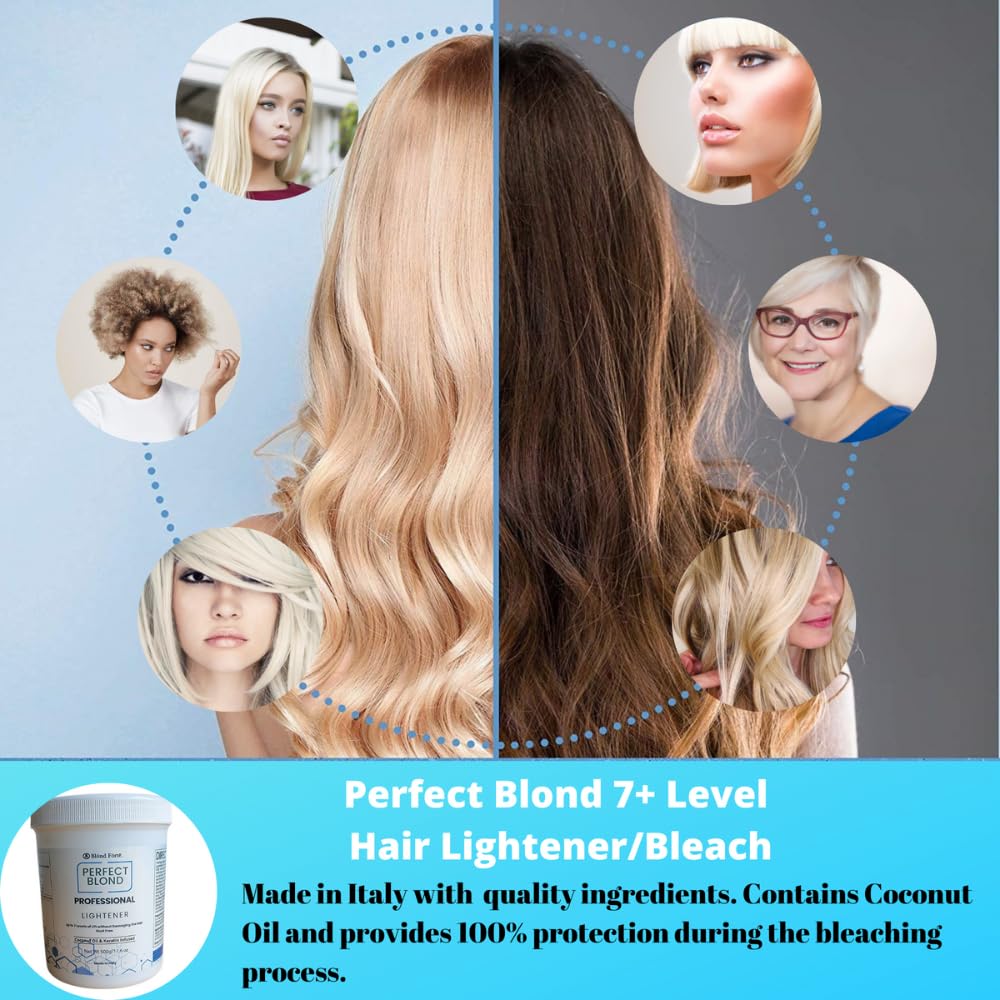 Perfect Blonde Hair Bleach Toner Lightener Powder Lightening Kit 20 Volume 800 ml Developer & Brush & Gloves - Made in Italy by Blond Forte