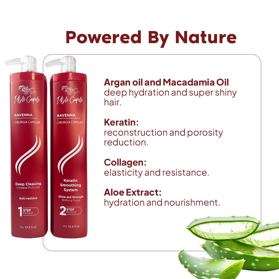 I Belli Capelli Ravenna Professional Keratin, Long-lasting Straightening Effect - Cirugia Capilar - Celulas Madres Straightener System - 2x1L/33.8