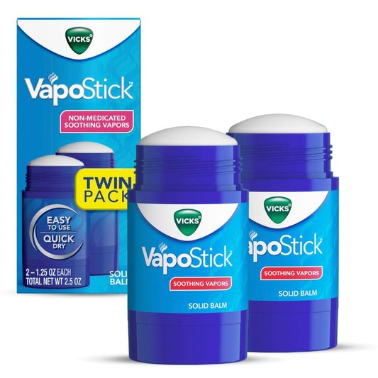 Vicks VapoStick Solid Balm Twin Pack – No-Mess, Non-Medicated Soothing Vapors with Easy No-Touch Applicator, Quick Dry, 1.25oz Each (2 Count)