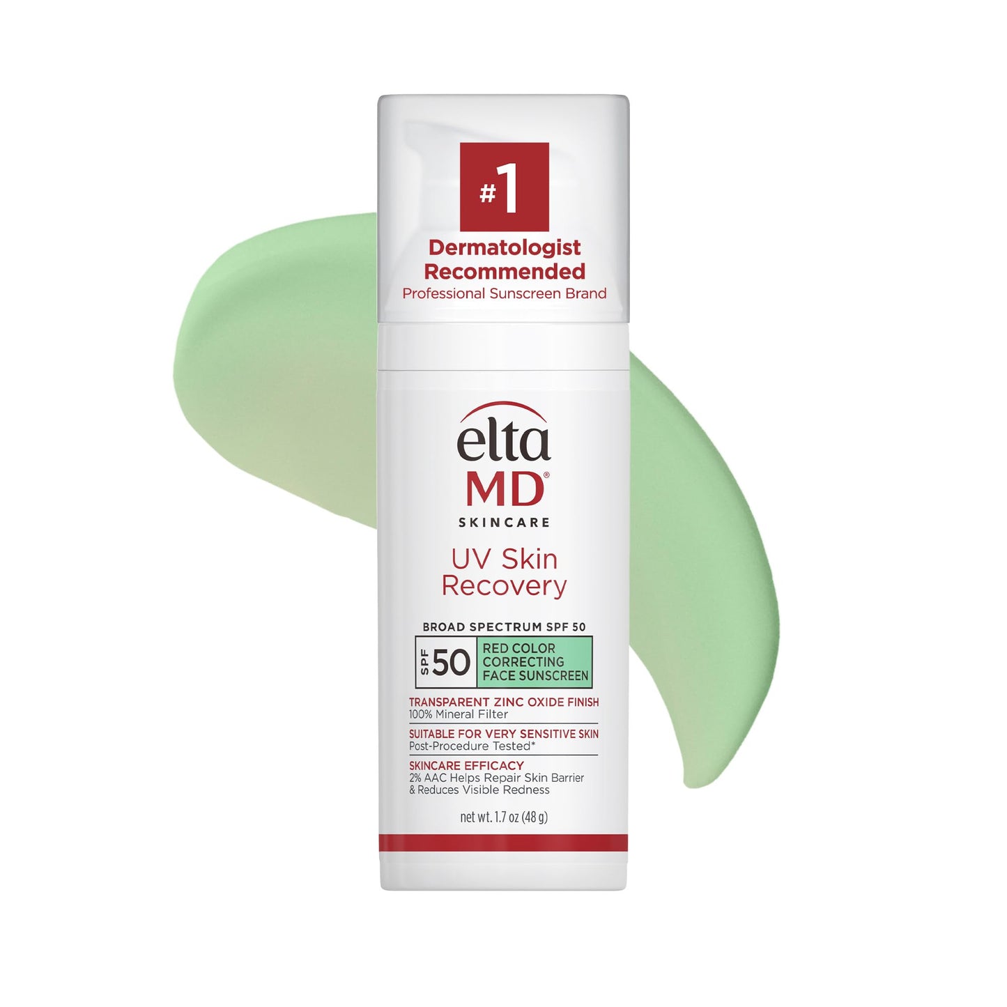 EltaMD UV Skin Recovery Green Tint All Mineral, Redness Reduction, Sensitive Skin Face Sunscreen SPF 50
