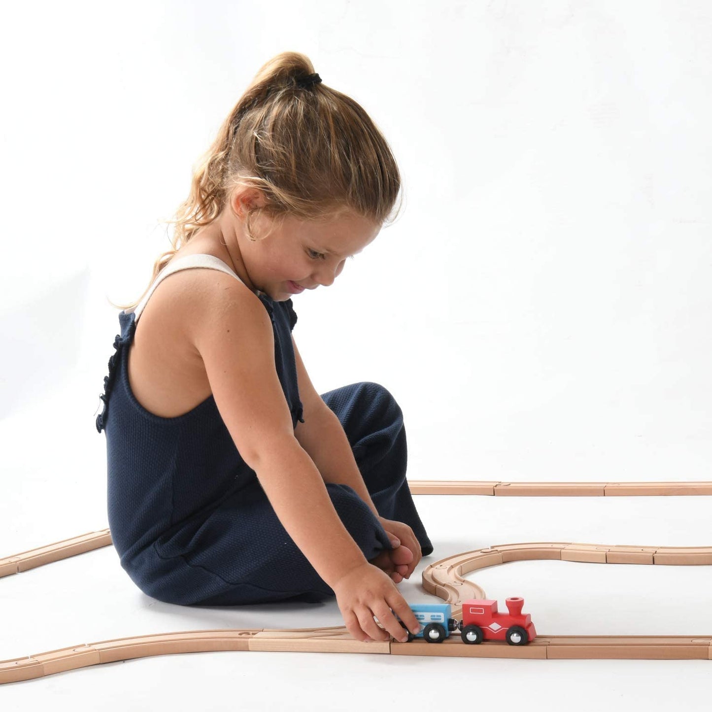 Play22 Wooden Train Tracks Set – 52 Pieces with 2 Bonus Trains, Compatible with Thomas & All Major Brands, Kids Railway Playset