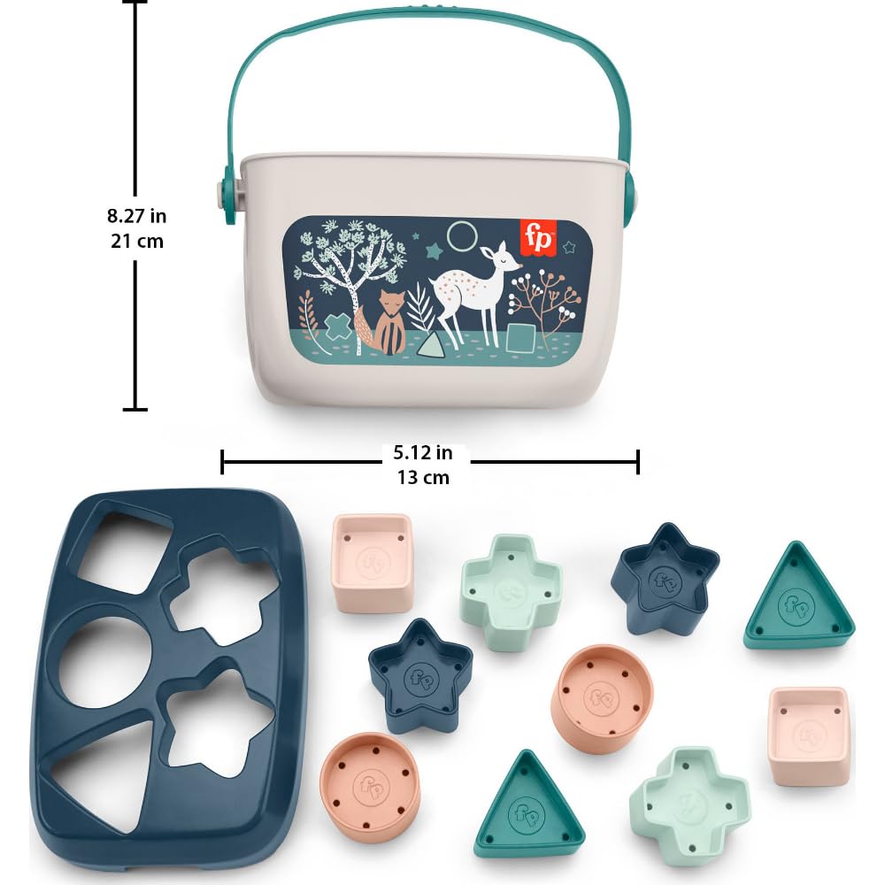 Fisher-Price Stacking Toy Baby’s First Blocks Set of 10 Shapes for Sorting Play for Infants Ages 6+ Months, Navy Fawn (Amazon Exclusive)