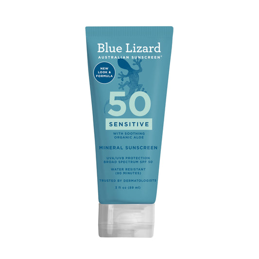 Blue Lizard Sensitive Mineral Sunscreen SPF 50+ - Fragrance-Free, Zinc Oxide, Water Resistant, UVA/UVB Protection, Smart Cap, 3 oz