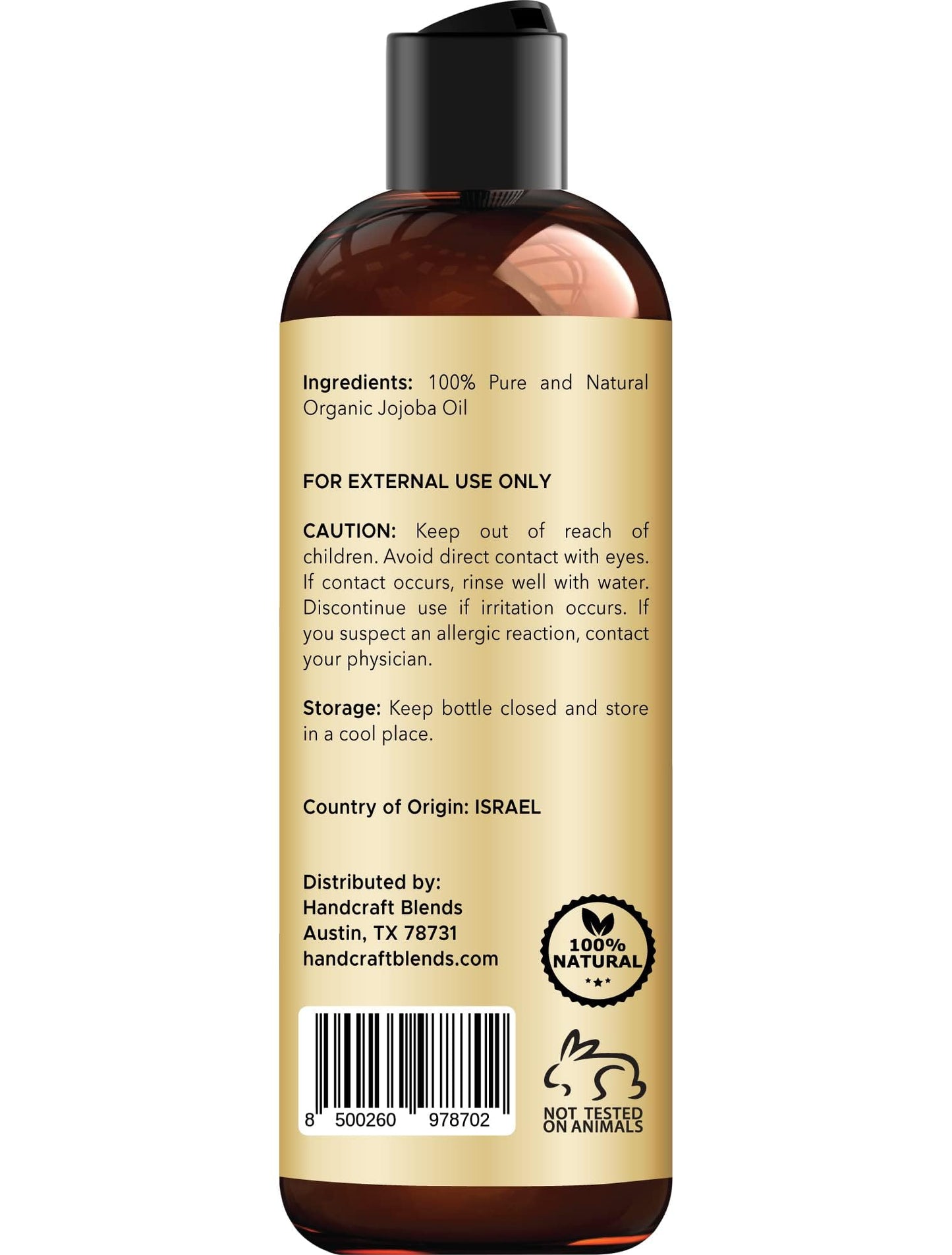 Handcraft Blends Organic Jojoba Oil – 100% Pure & Natural, Cold-Pressed USDA Certified Carrier Oil for Hair, Skin & Face, Massage & Aromatherapy, 8 Fl Oz