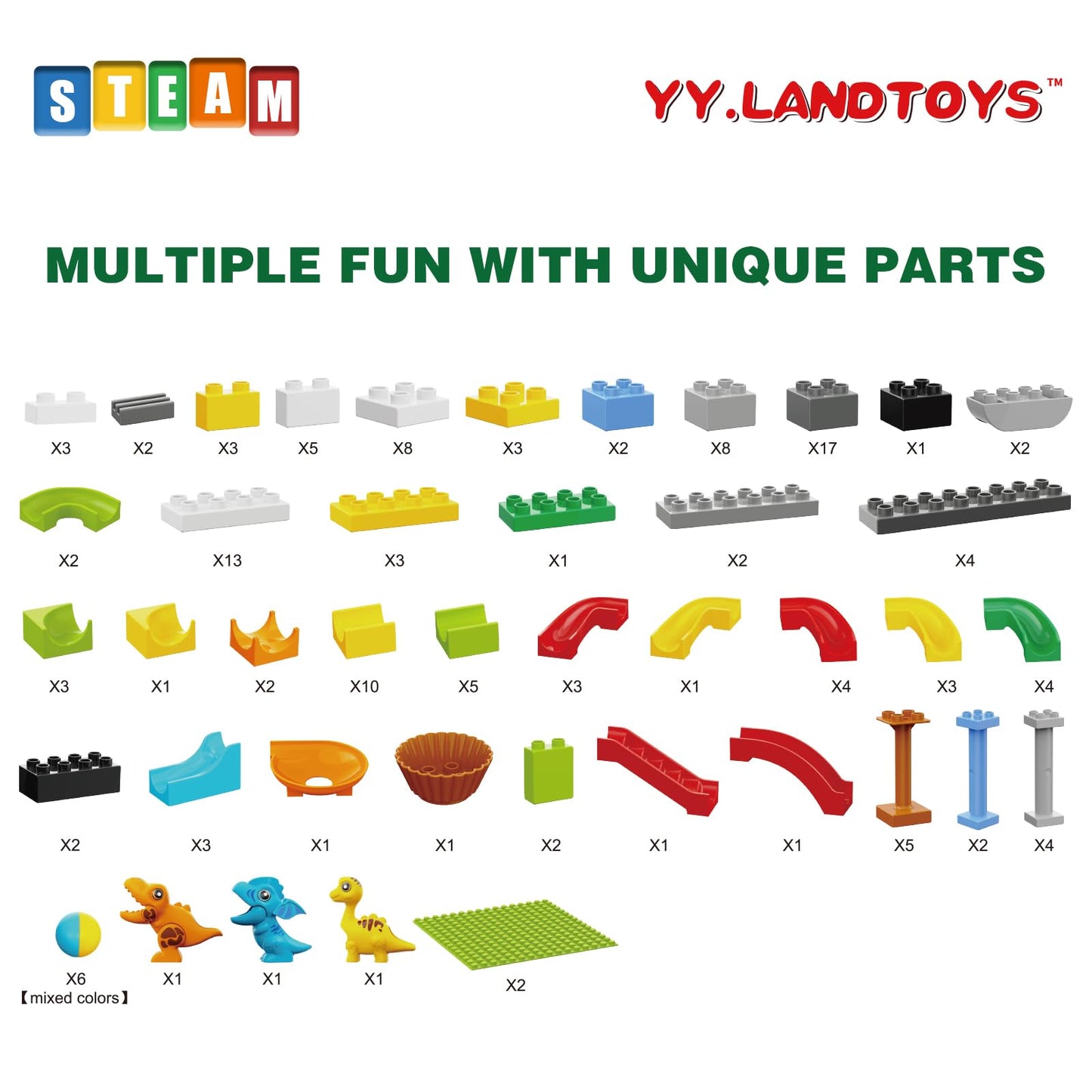 Dinosaur Marble Run Building Blocks 148PCS – STEM Learning Toy for Kids 3-8, Montessori Educational, Compatible with Lego DUPLO, Gift Idea