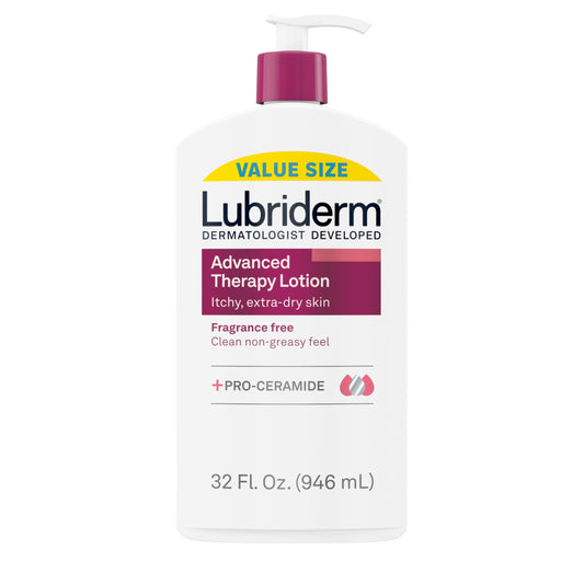 Lubriderm Advanced Therapy Fragrance-Free Hand & Body Lotion with Pro-Ceramide, Intense Hydration for Dry, Sensitive Skin, 32oz