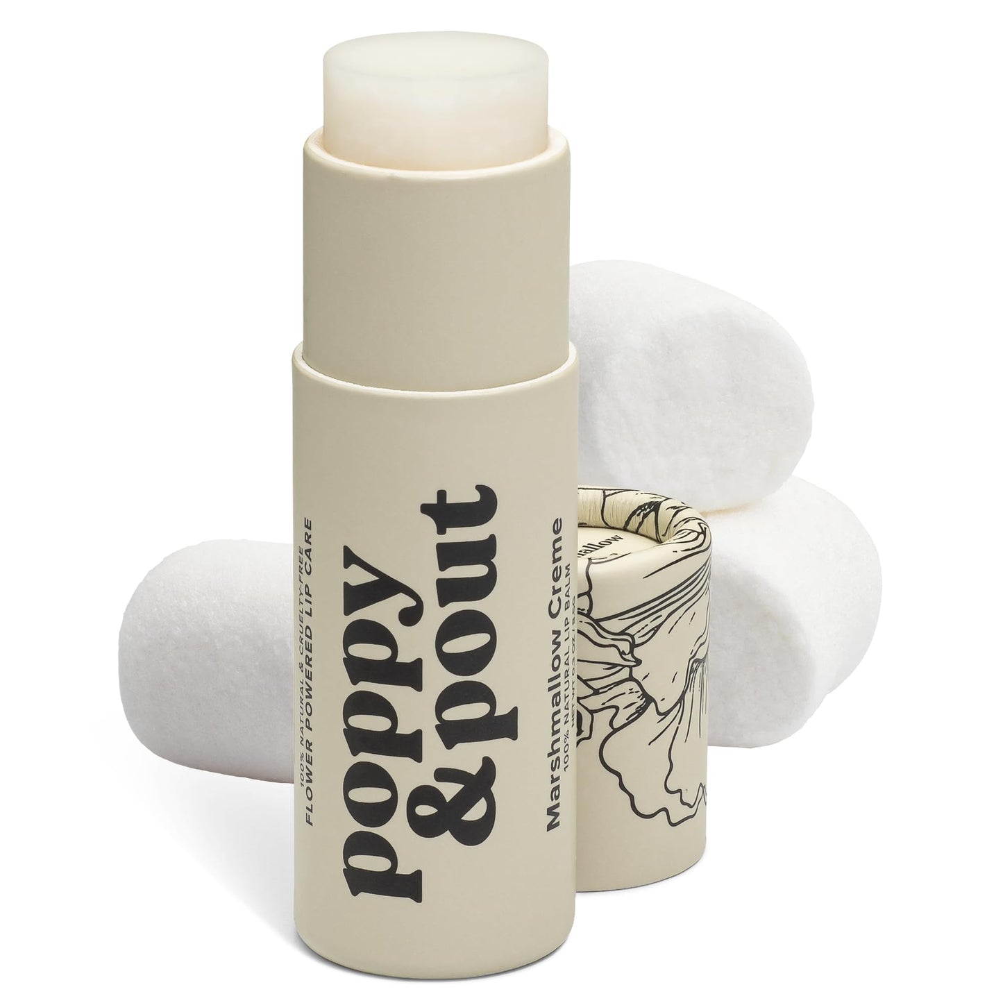 Poppy & Pout Marshmallow Creme Jumbo Lip Balm – All Natural, Hydrating with Beeswax, Vitamin E & Coconut Oil, Cruelty-Free, Eco Tube