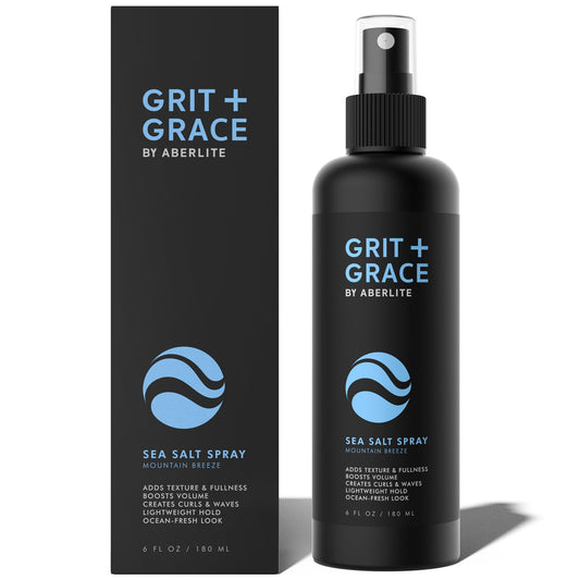 Aberlite Grit+Grace Sea Salt Spray for Men & Women – Texturizing Hair Spray for Beach Waves, Curly & Wavy Hair Styling, 6 fl oz