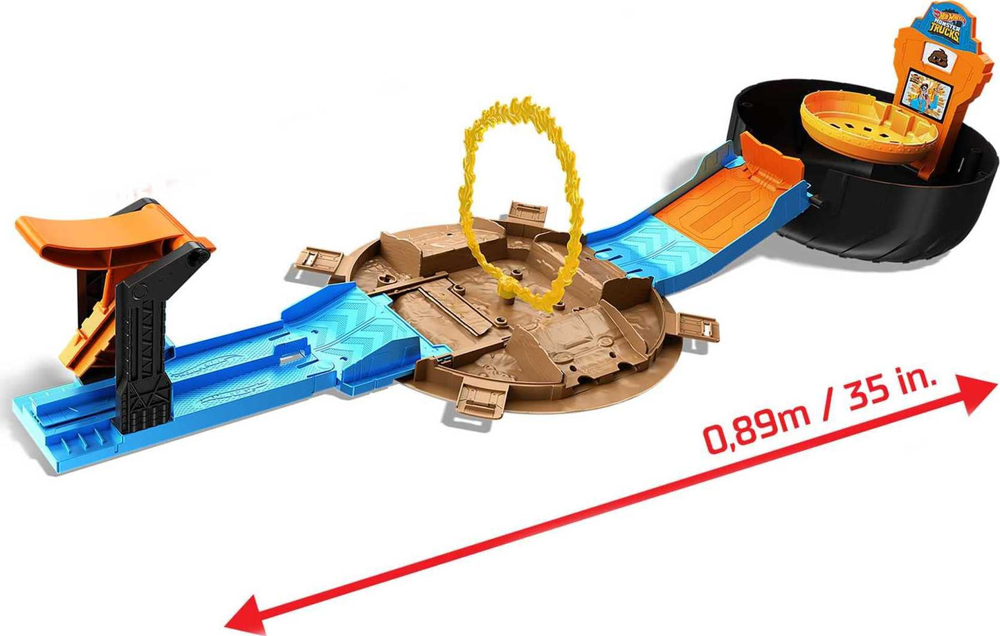 Hot Wheels Toy Monster Trucks Playset, Tire-Shaped Case Transforms into Race Course, 3 Trucks & 4 Cars in 1:64 Scale, Stunt Tire (Amazon Exclusive)