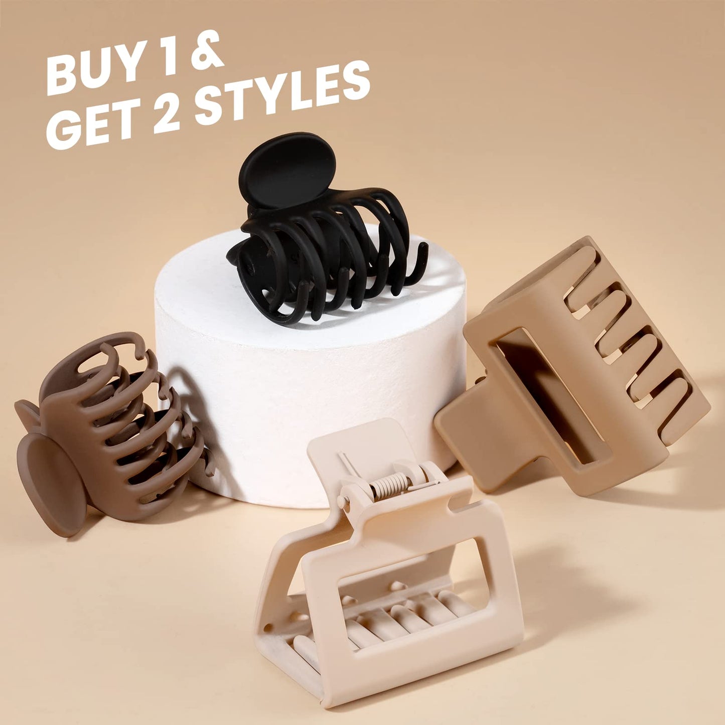 DEPOKA Matte Hair Claw Clips for Women & Girls – Rectangle & Double Row Small Clips for Thin to Medium Hair – Nonslip Jaw Clips (4 Pack: Beige, Khaki, Brown, Black)