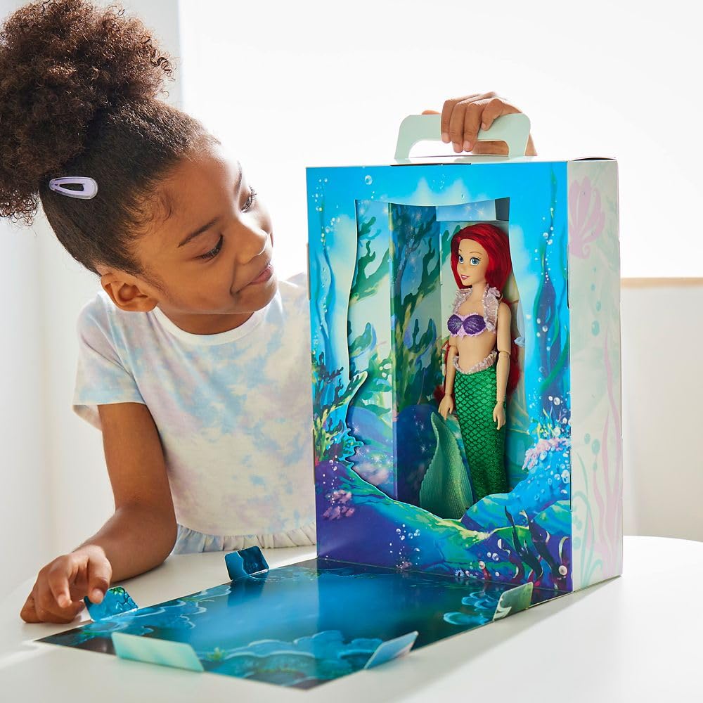 Disney Store 11" Ariel Princess Story Doll with Coloring Book & Extra Dress, Classic Outfit, Fun Princess Toy for Girls