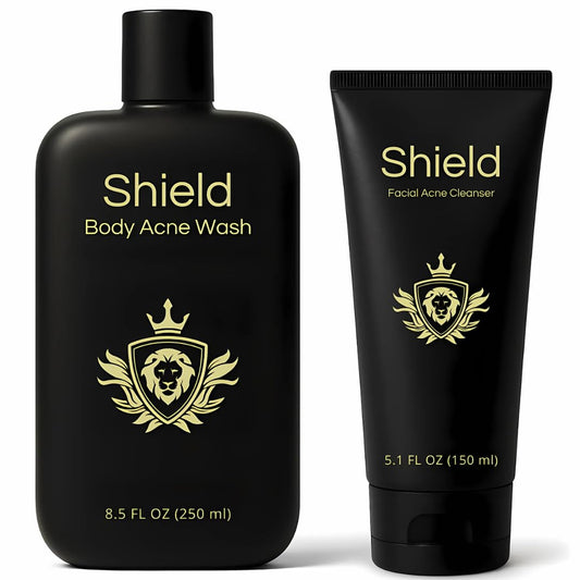 Shield Acne Wash Bundle for Men and Boys – Deep Clean Gel Formula Face Wash and Unscented Back & Chest Cleanser, Clears Acne & Breakouts, 13.6 oz