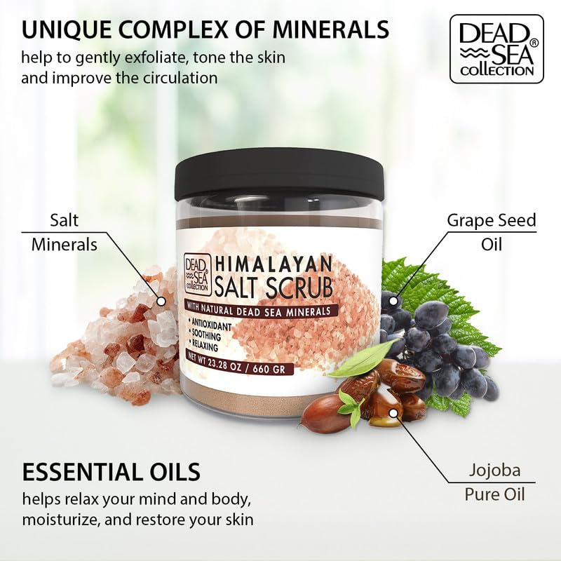 Dead Sea Collection Himalayan Salt Scrub – Exfoliating & Moisturizing Body Scrub for Women with Dead Sea Minerals & Pure Oils, 23.28 Oz