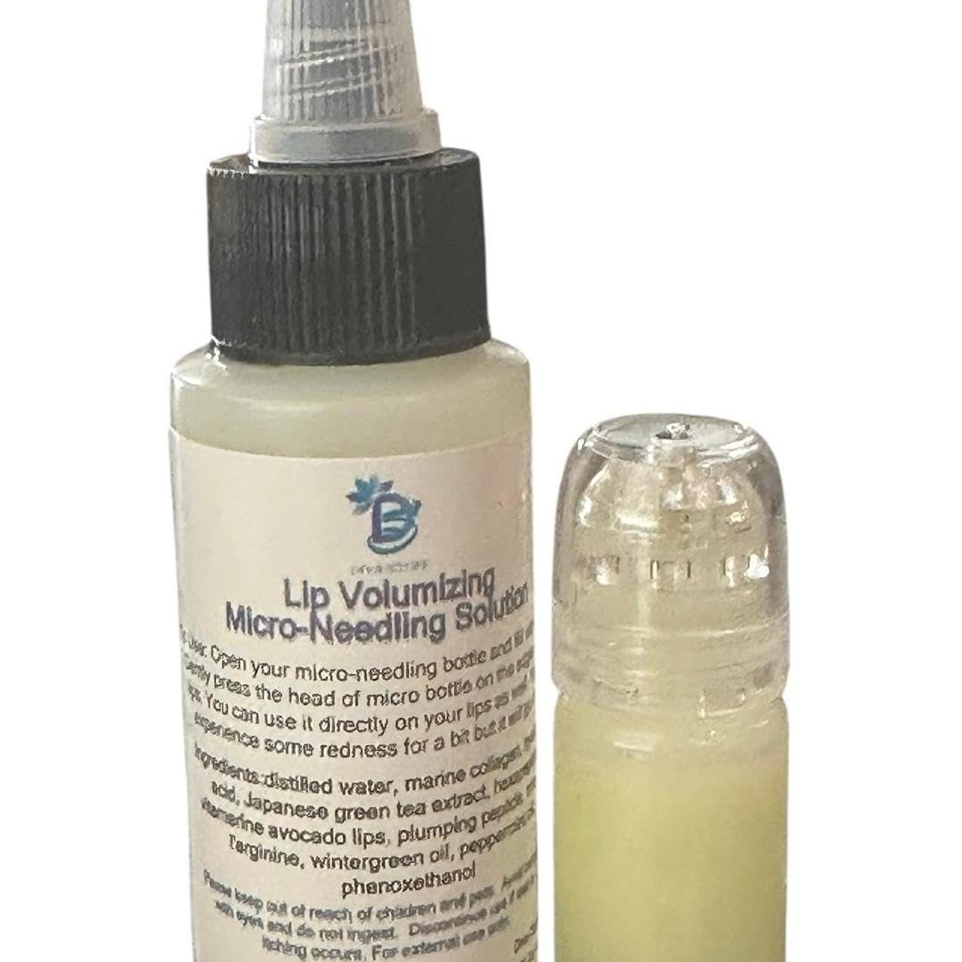Lip Volumizing Micro-NeedIing Serum Solution and Applicator By Diva Stuff, With Peptides, Hyaluronic Acid, Wintergreen and Marine Collagen